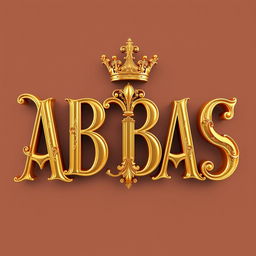 Create a stunning 3D representation of the word 'ABBAS' in an elegant royal style