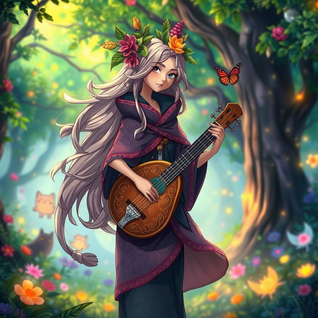 A whimsical, enchanting bard character inspired by Studio Ghibli aesthetics