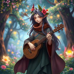 A whimsical, enchanting bard character inspired by Studio Ghibli aesthetics