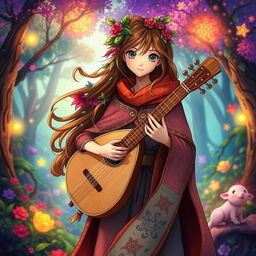 A whimsical, enchanting bard character inspired by Studio Ghibli aesthetics