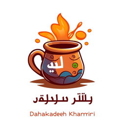 A logo for a channel named "دهکده خمیری" (Dahkadeh Khamiri) featuring a colorful, artistic representation of a clay mug