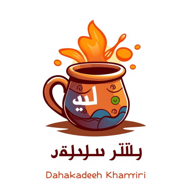 A logo for a channel named "دهکده خمیری" (Dahkadeh Khamiri) featuring a colorful, artistic representation of a clay mug