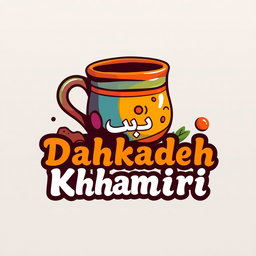 A logo for a channel named "دهکده خمیری" (Dahkadeh Khamiri) featuring a colorful, artistic representation of a clay mug