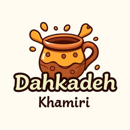 A logo for a channel named "دهکده خمیری" (Dahkadeh Khamiri) featuring a colorful, artistic representation of a clay mug