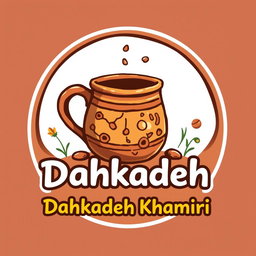 A logo for a channel named "دهکده خمیری" (Dahkadeh Khamiri) featuring a colorful, artistic representation of a clay mug