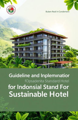 A visually appealing book cover design featuring a sustainable hotel concept in Indonesia