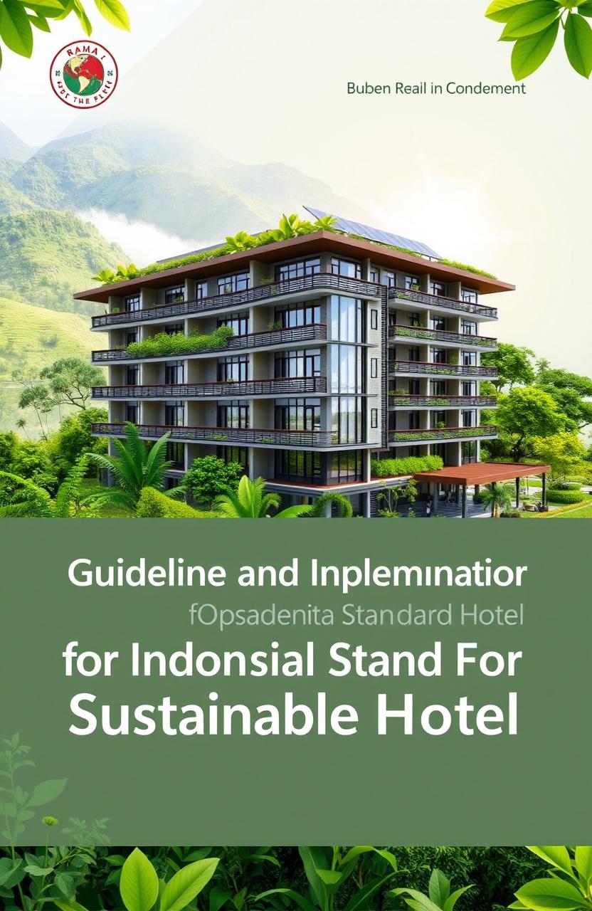 A visually appealing book cover design featuring a sustainable hotel concept in Indonesia