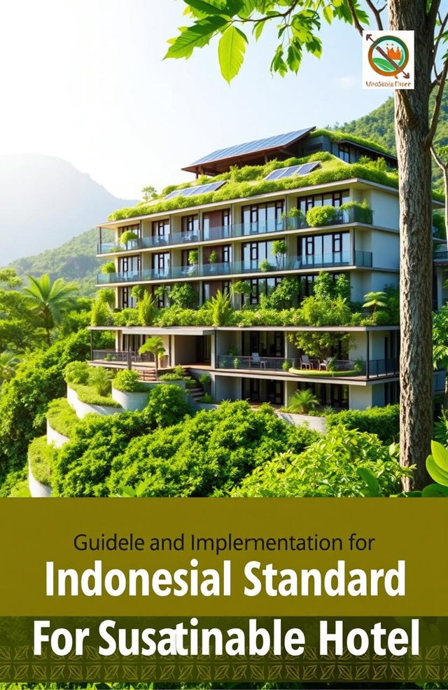 A visually appealing book cover design featuring a sustainable hotel concept in Indonesia