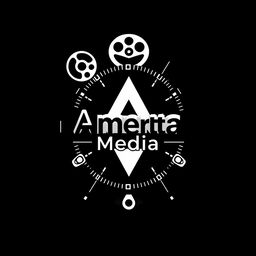 A stylish black and white t-shirt design featuring the logo of 'Amerta Media'