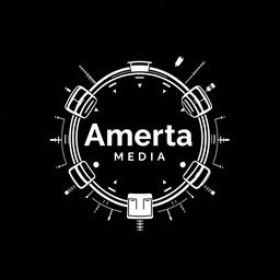 A stylish black and white t-shirt design featuring the logo of 'Amerta Media'
