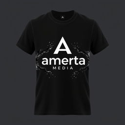 A stylish t-shirt design for Amerta Media featuring a modern and sleek logo