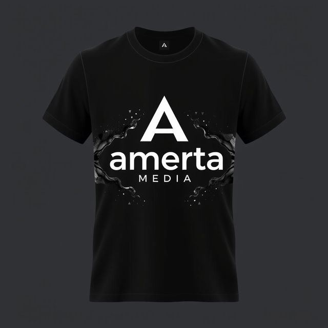 A stylish t-shirt design for Amerta Media featuring a modern and sleek logo
