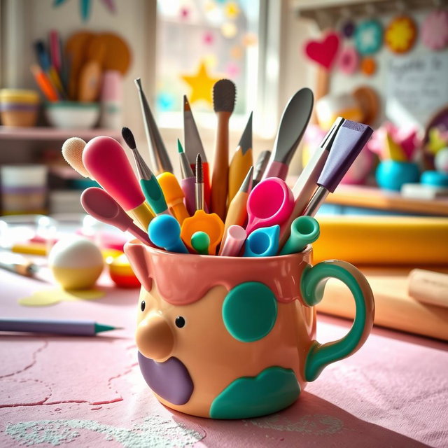 A colorful workspace featuring a vibrant and organized setup for working with fondant and crafting