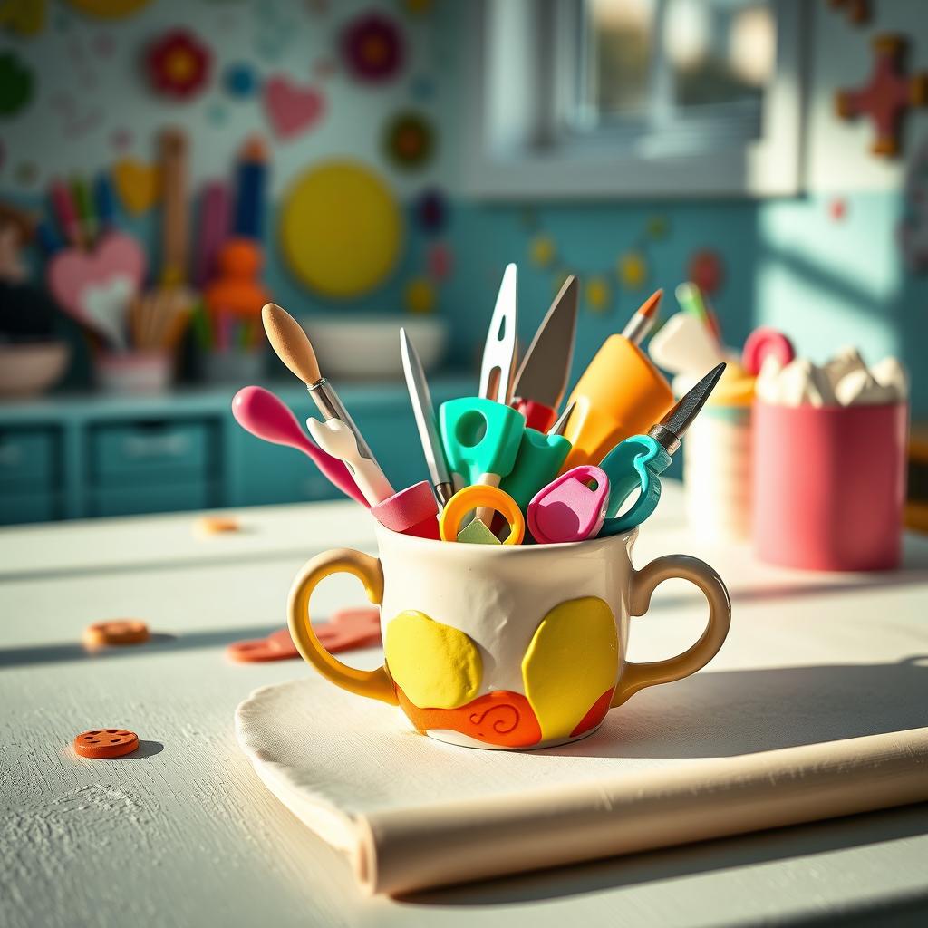 A colorful workspace featuring a vibrant and organized setup for working with fondant and crafting