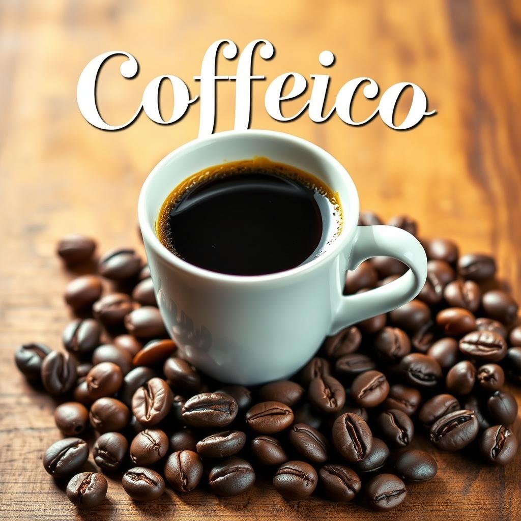 A chic coffee cup brimming with freshly brewed coffee, placed elegantly on a wooden tabletop