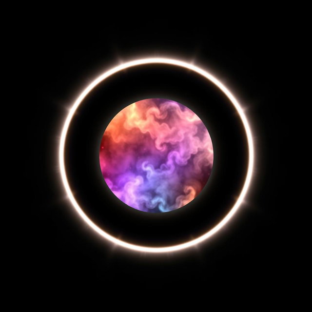 A full black background with a circular image in the center