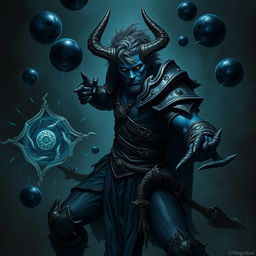 An elegant male Firbolg cleric, poised in a dynamic combat stance, set within a dark and ominous environment