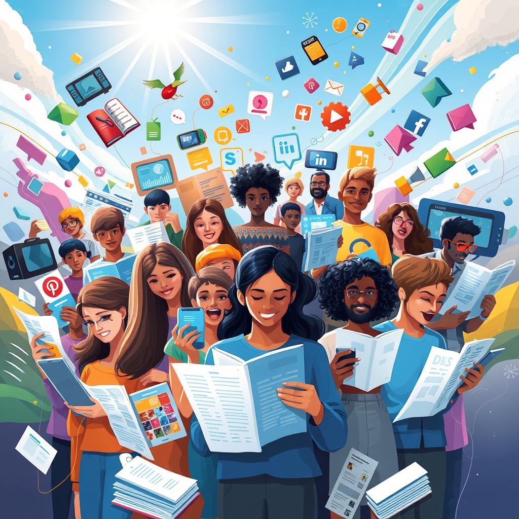 A vibrant and colorful illustration representing the concept of media literacy