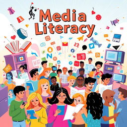 A vibrant and colorful illustration representing the concept of media literacy