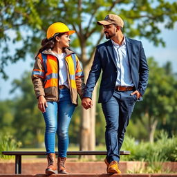 A Sri Lankan couple walking hand in hand on a bench, gazing lovingly at each other