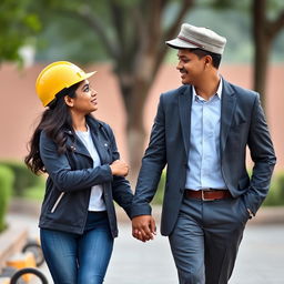 A couple of Sri Lankans, the engineering girl and the doctor boy, walking forward on a bench while looking at each other