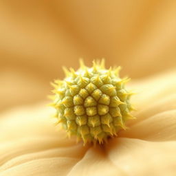 A close-up illustration of a single pollen grain, showcasing its textured surface and detailed structure