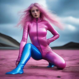 This is a realistic, high-resolution photograph taken with a Nikon camera, featuring a young woman in latex transparent pink socks