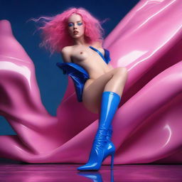 This is a realistic, high-resolution photograph taken with a Nikon camera, featuring a young woman in latex transparent pink socks