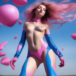 This is a realistic, high-resolution photograph taken with a Nikon camera, featuring a young woman in latex transparent pink socks