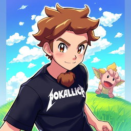 A Pokémon trainer character in a vibrant, dynamic scene