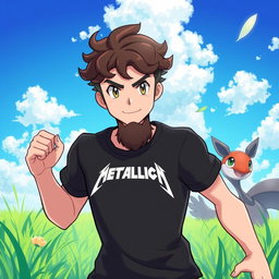 A Pokémon trainer character in a vibrant, dynamic scene