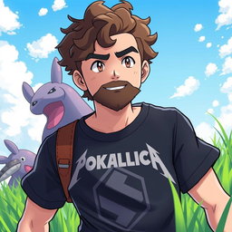 A Pokémon trainer character in a vibrant, dynamic scene