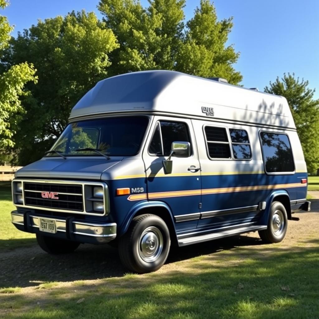 A 1988 GMC Vandura 2500 LX van parked in a picturesque outdoor setting
