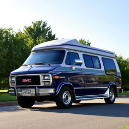 A 1988 GMC Vandura 2500 LX van parked in a picturesque outdoor setting