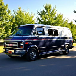 A 1988 GMC Vandura 2500 LX van parked in a picturesque outdoor setting