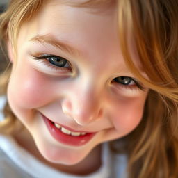 A close-up view of a daughter's face, specifically capturing the joyful expression on her features