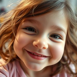 A close-up view of a daughter's face, specifically capturing the joyful expression on her features