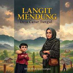 A book cover for 'Langit Mendung Desa Catur Tunggal', showcasing the essence of social conflict and development within a rural village