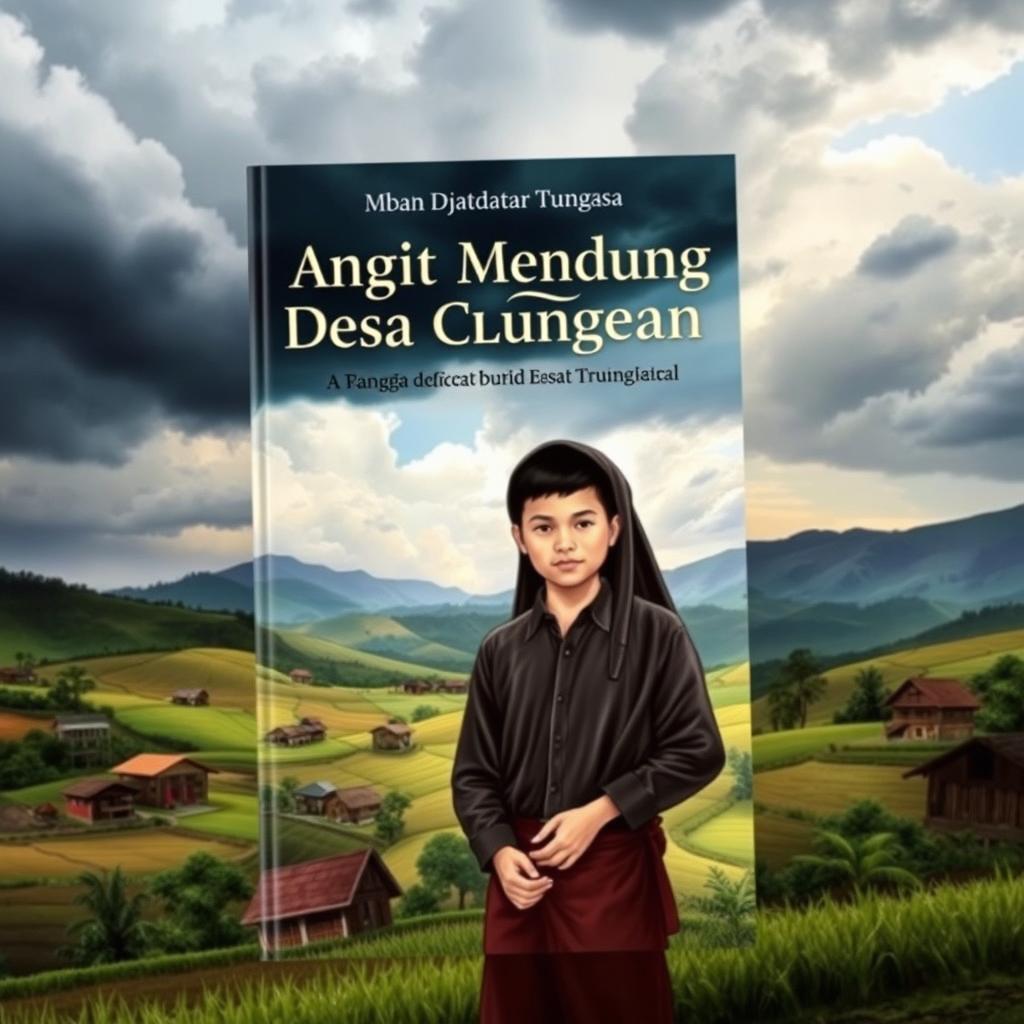 Book cover for 'Langit Mendung Desa Catur Tunggal', vividly illustrating the essence of social conflict and development in a village setting