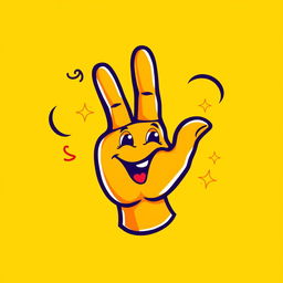 A vibrant and cartoonish logo featuring a stylized hand sign