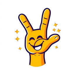 A vibrant and cartoonish logo featuring a stylized hand sign
