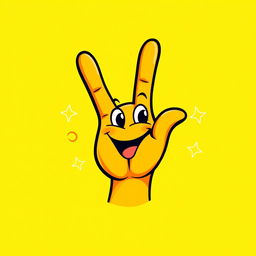 A vibrant and cartoonish logo featuring a stylized hand sign