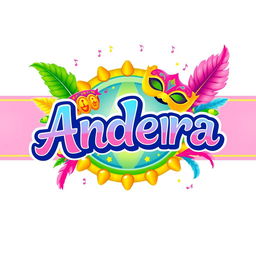 A vibrant and colorful carnival logo featuring the name 'Andrea'