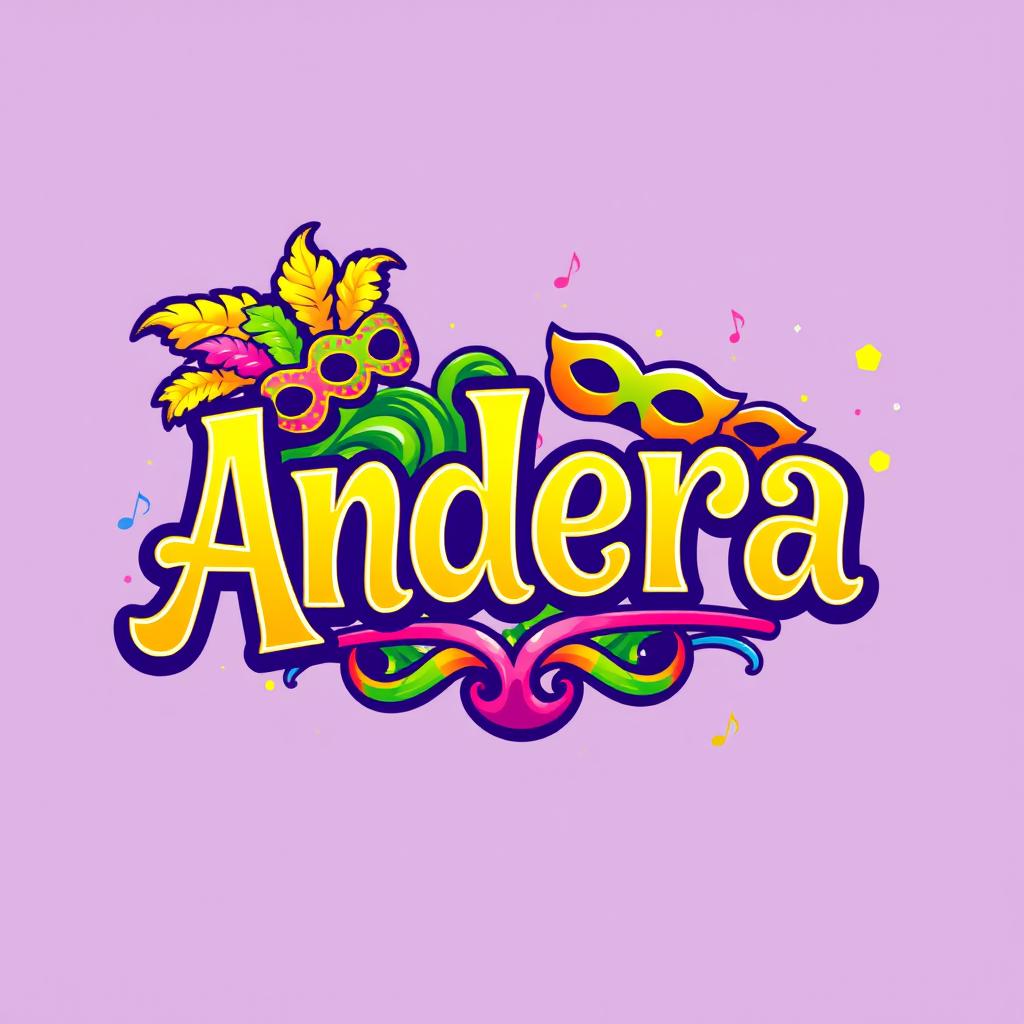 A vibrant and colorful carnival logo featuring the name 'Andrea'