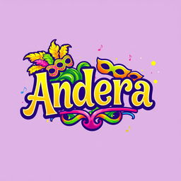 A vibrant and colorful carnival logo featuring the name 'Andrea'