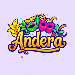 A vibrant and colorful carnival logo featuring the name 'Andrea'