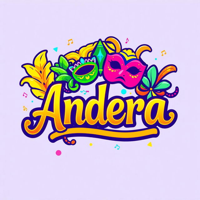 A vibrant and colorful carnival logo featuring the name 'Andrea'