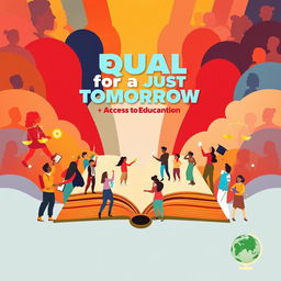 A vibrant and thought-provoking poster illustrating the concept of social equity with a focus on access to education