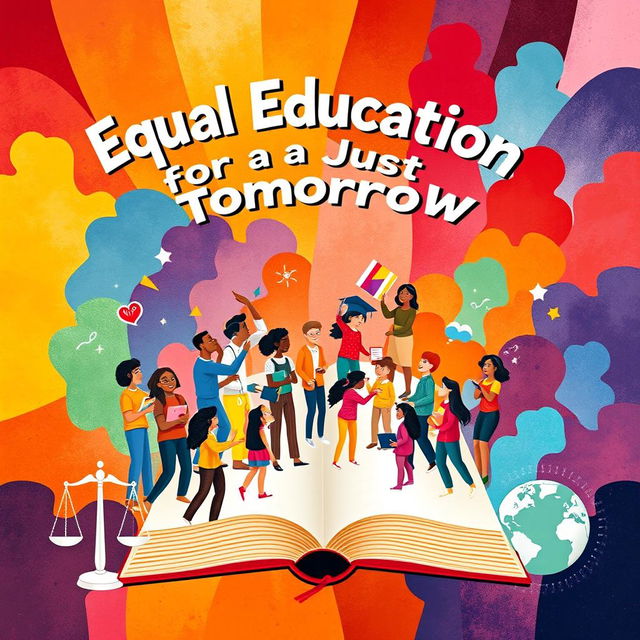 A vibrant and thought-provoking poster illustrating the concept of social equity with a focus on access to education