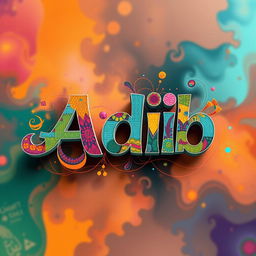 A vibrant, abstract portrayal of the name "Adib" represented in artistic typography, with colorful patterns and intricate designs merging with the letters